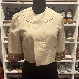 Beaded, Pearl Sleeve Cropped Diane Avon Furstenberg jacket